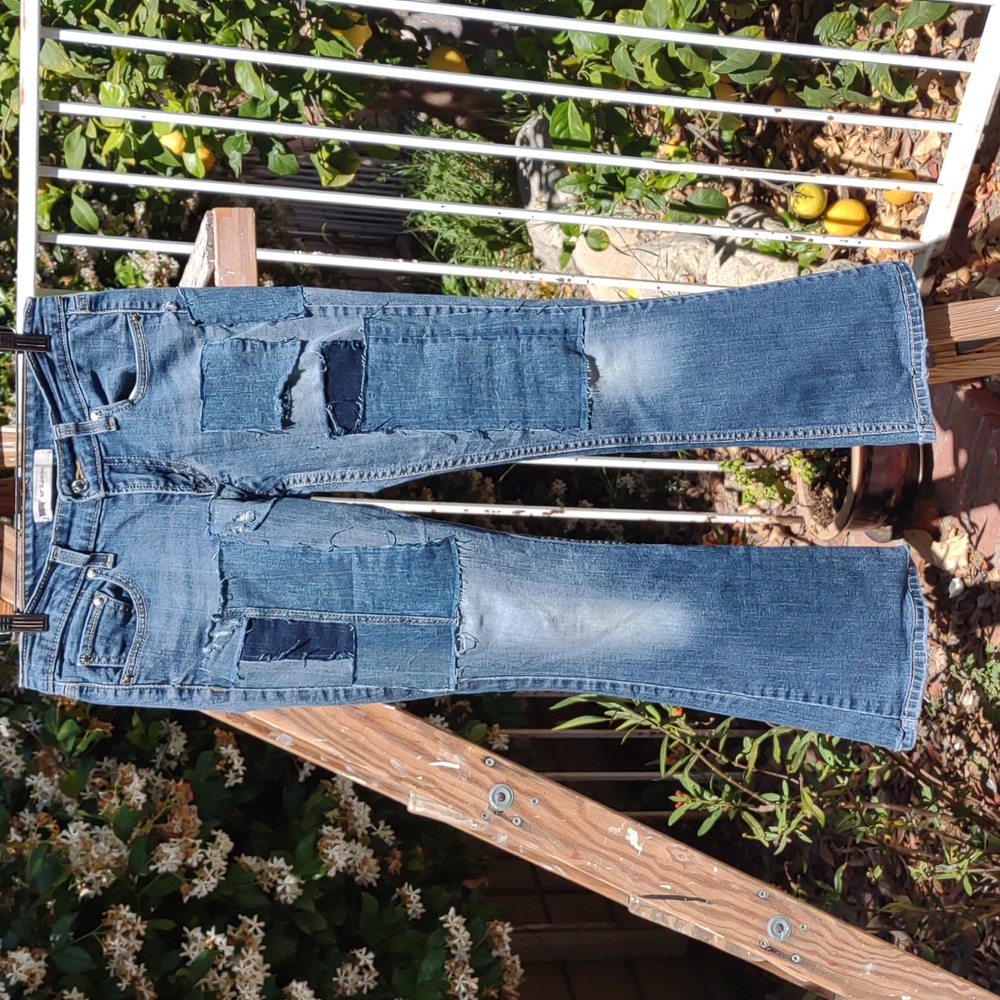 Levi's Super Low 518 Boot Cut Custom Patched Jeans 5